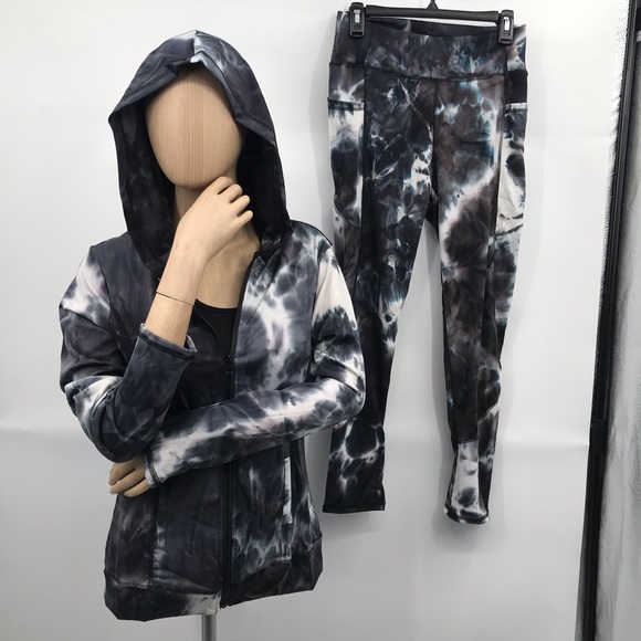 🆕Jogger Legging & Jacket Set w/Pockets Lounger Black & White Tie Dye - Picture 2 of 16